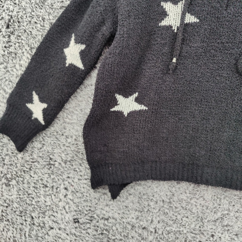 POL Womens Whimsigoth Celestial Star Fuzzy Eyelash Knit Hoodie M Black Soft Cozy - Picture 9 of 15